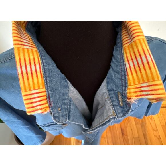 Vintage Wrangler short sleeve button up stretch jeans shirt retro‎ yellow XL wow - Picture 4 of 10